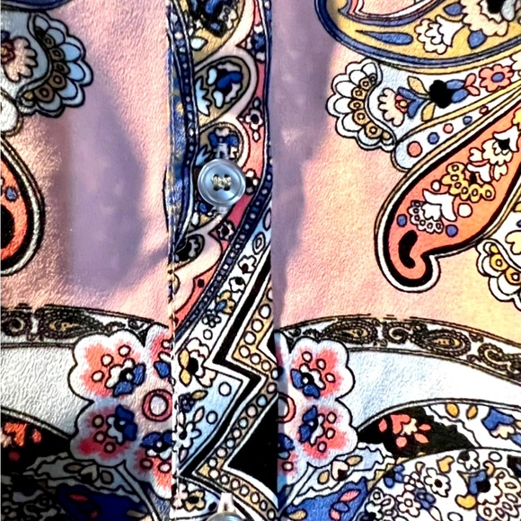 Talbots Pink Blue Paisley Blouse Button Up Size Large - Picture 7 of 13
